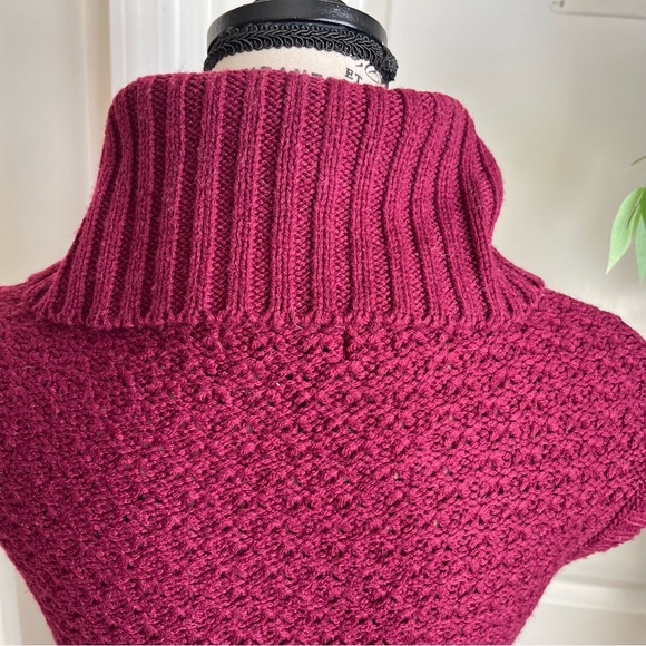 J.J. Basics Cable Knit Cowl Neck Cap Sleeve Sweater Dress Burgundy Sz L - Picture 11 of 16